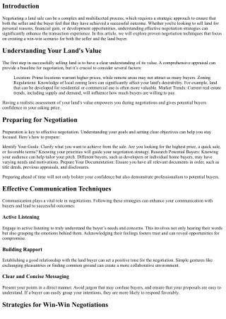 Negotiation Strategies for a Win-Win Land Sale