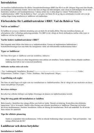 Förberedelse för Laddinfrastruktur i BRF: Vad du Behöver Veta