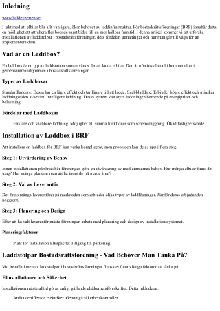 Installation av Laddstolpar i Bostadsrättsföreningar
