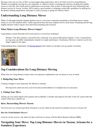 Navigating Your Move: Top Long Distance Movers in Tucson, Arizona for a Seamless