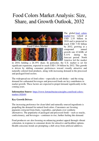 Food Colors Market Overview: Size, Share, and Growth Prospects, 2032