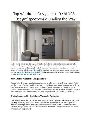 Top Wardrobe Designers in Delhi NCR – Design9spaceworld