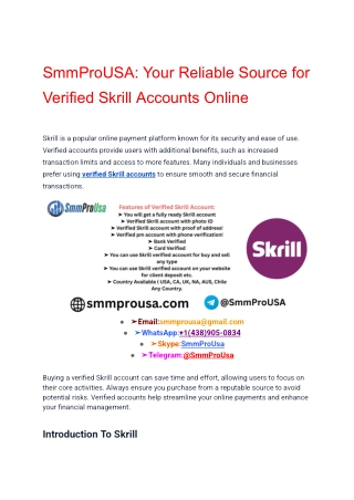 SmmProUSA_ Your Reliable Source for Verified Skrill Accounts Online