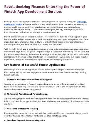 Revolutionizing Finance: Unlocking the Power of Fintech App Development Services