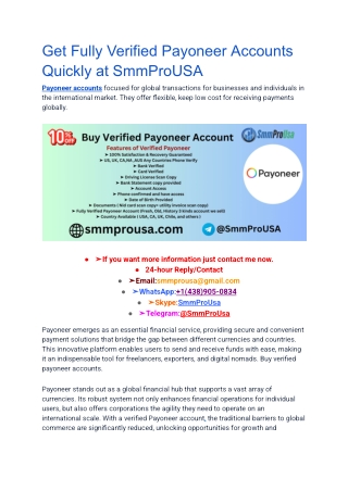 Get Fully Verified Payoneer Accounts Quickly at SmmProUSA