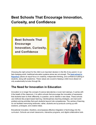 Best Schools That Encourage Innovation, Curiosity, and Confidence