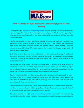 How to Choose the Right Rooftop Air Conditioning System for Your Building