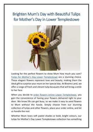Brighten Mum’s Day with Beautiful Tulips for Mother’s Day in Lower Templestowe