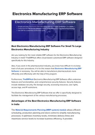 Best Electronics Manufacturing ERP Software Industry in India
