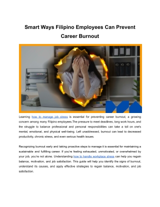 Smart Ways Filipino Employees Can Prevent Career Burnout