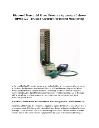 Diamond Mercurial Blood Pressure Apparatus – Accuracy for Health Monitoring