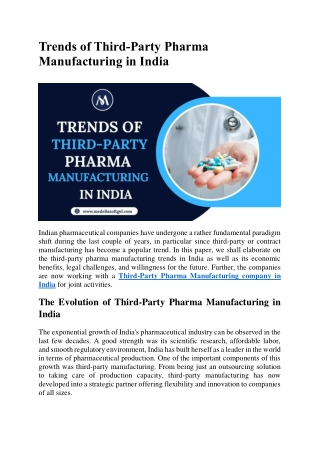 Trends of Third-Party Pharma Manufacturing in India