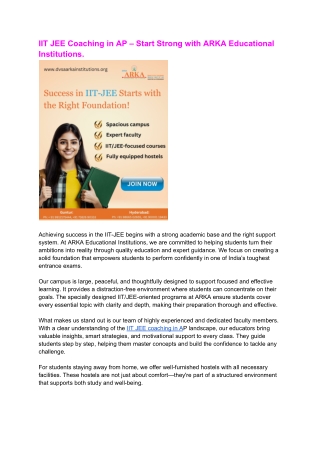IIT JEE Coaching in AP – Start Strong with ARKA Educational Institutions.
