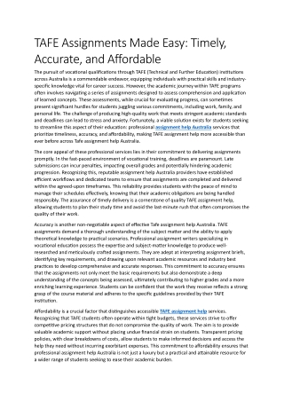 TAFE Assignments Made Easy: Timely, Accurate, and Affordable