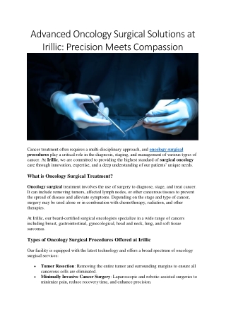 advanced oncology surgical solutions at irillic