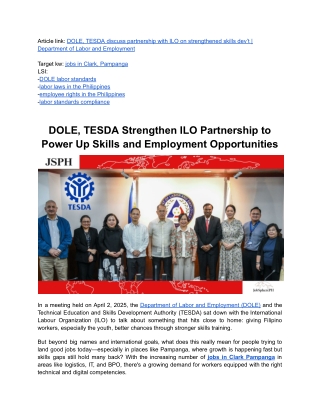 DOLE, TESDA Strengthen ILO Partnership to Power Up Skills and Employment Opportunities