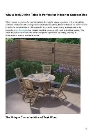 Why a Teak Dining Table Is Perfect for Indoor or Outdoor Use