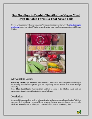 Say Goodbye to Doubt- The Alkaline Vegan Meal Prep Reliable Formula That Never Fails