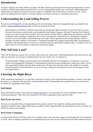 We Buy Land: Selling Your Property Made Easy