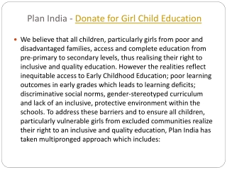 Plan india - Donate for Girl Child Education