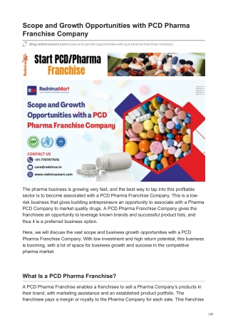 Scope and Growth Opportunities with PCD Pharma Franchise Company