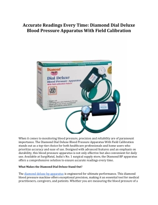 Accurate Readings Every Time: Diamond Dial Deluxe BP Monitor
