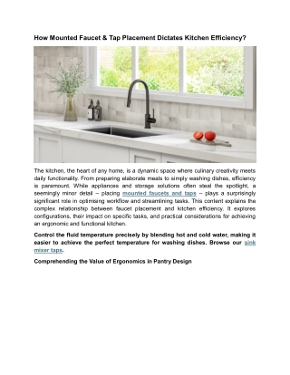 How Mounted Faucet & Tap Placement Dictates Kitchen Efficiency