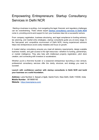 Startup Consultancy Services in Delhi NCR to Launch and Grow Your Business