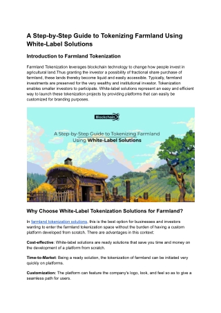 A Step-by-Step Guide to Tokenizing Farmland Using White-Label Solutions