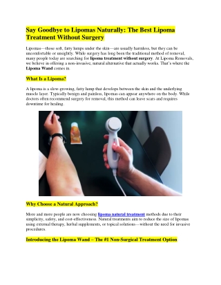 Say Goodbye to Lipomas Naturally: The Best Lipoma Treatment Without Surgery