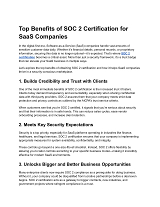 Top Benefits of SOC 2 Certification for SaaS Companies