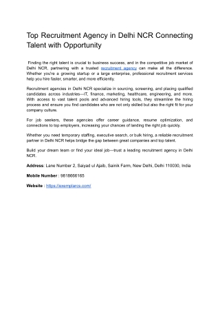 Leading Recruitment Agency in Delhi NCR for Fast and Efficient Hiring