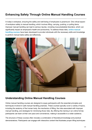 Enhancing Safety Through Online Manual Handling Courses