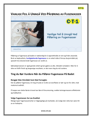 Vanlige Feil å Unngå Ved Påføring av Fugemasser