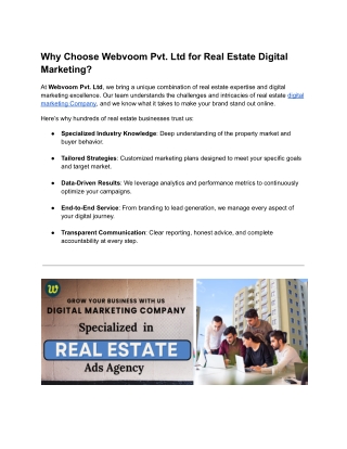 Why Choose Webvoom Pvt. Ltd for Real Estate Digital Marketing?
