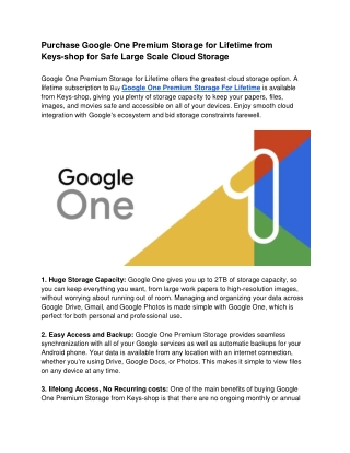 Purchase Google One Premium Storage for Lifetime from Keys-shop for Safe Large Scale Cloud Storage