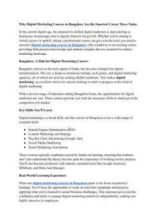 Why Digital Marketing Courses in Bangalore Are the Smartest Career Move Today