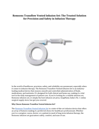 Romsons Transflow Vented Infusion Set – Trusted for Safe & Precise Infusion