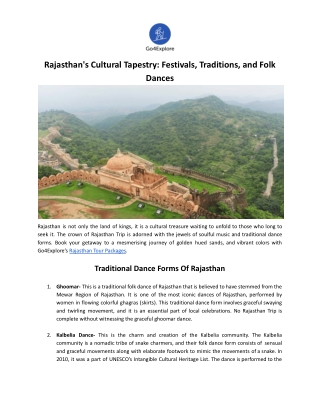 Rajasthan's Cultural Tapestry: Festivals, Traditions, and Folk Dances