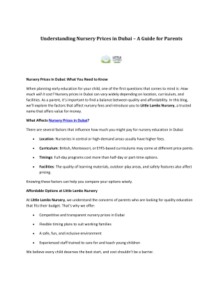 Understanding Nursery Prices in Dubai – A Guide for Parents