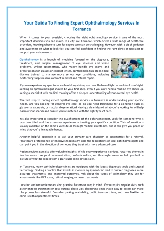 Your Guide To Finding Expert Ophthalmology Services In Torrance