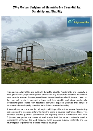 Why Robust Polytunnel Materials Are Essential for Durability and Stability