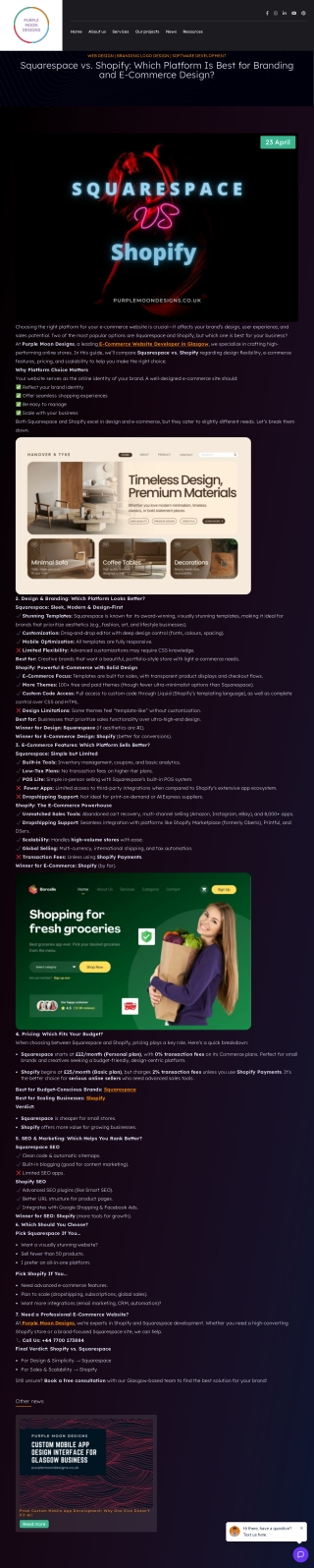 Squarespace vs. Shopify Best E-Commerce Platform for Design & Sales  Purple Moon Designs