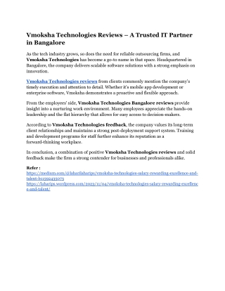 Vmoksha Technologies Reviews – A Trusted IT Partner in Bangalore