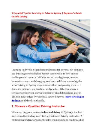 5 Essential Tips for Learning to Drive in Sydney Beginner’s Guide to Safe Driving