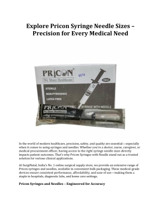 Explore Pricon Syringe Needle Sizes – Precision for Every Medical Need