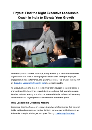 Physis_ Find the Right Executive Leadership Coach in India to Elevate Your Growth