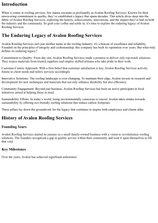 The enduring legacy of Avalon Roofing Services