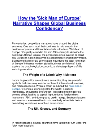 How the 'Sick Man of Europe' Narrative Shapes Global Business Confidence-