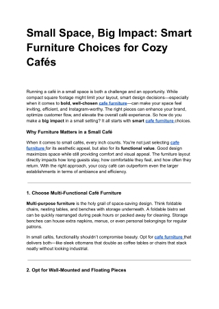 Small Space, Big Impact: Smart Furniture Choices for Cozy Cafés